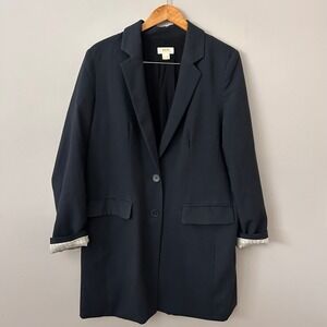 Maeve Anthropologie Black Longline Blazer Womens 14 Work Office Tailored Classic